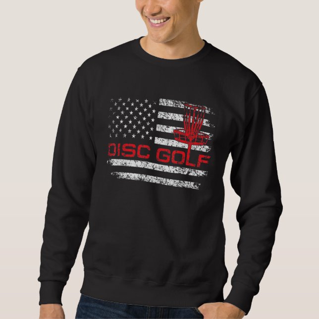Funny Disc Golf Apparel With American Flag US Flag Lång Ärmad Tröja (Framsida)