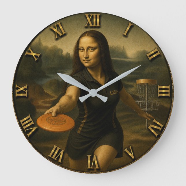 Funny Disc Golf Mona Lisa Disc Golfer Gift Stor Klocka (Framsida)