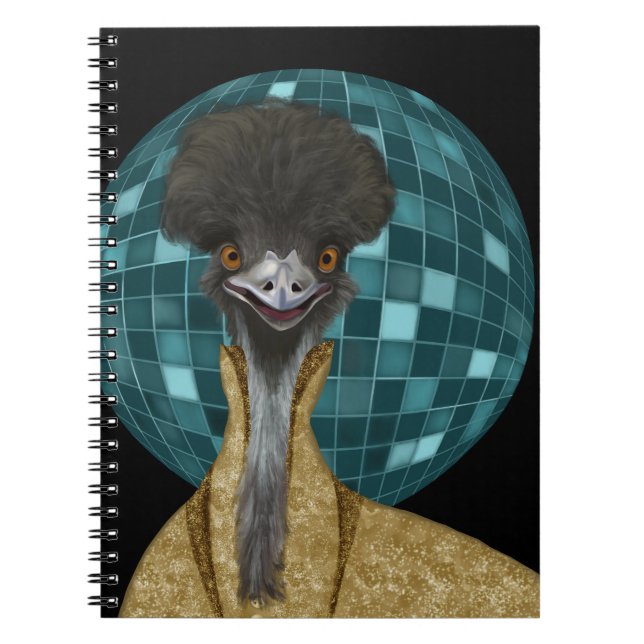 Funny Disco Emu Bird Anteckningsbok (Framsidan)