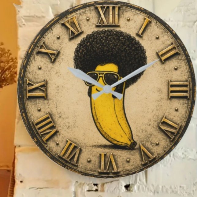 Funny Disco Retro Afro Banana Stor Klocka (Skapare uppladdad)