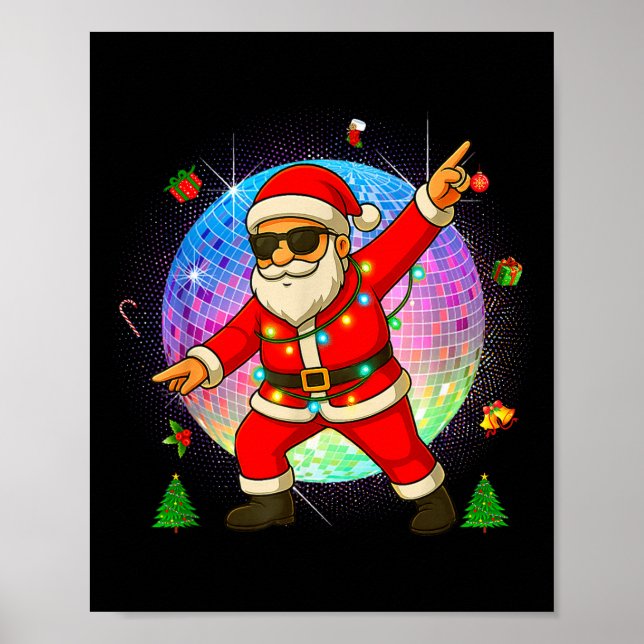 Funny Disco Santa Xmas Lights Girls Boys Kids Chri Poster (Framsidan)