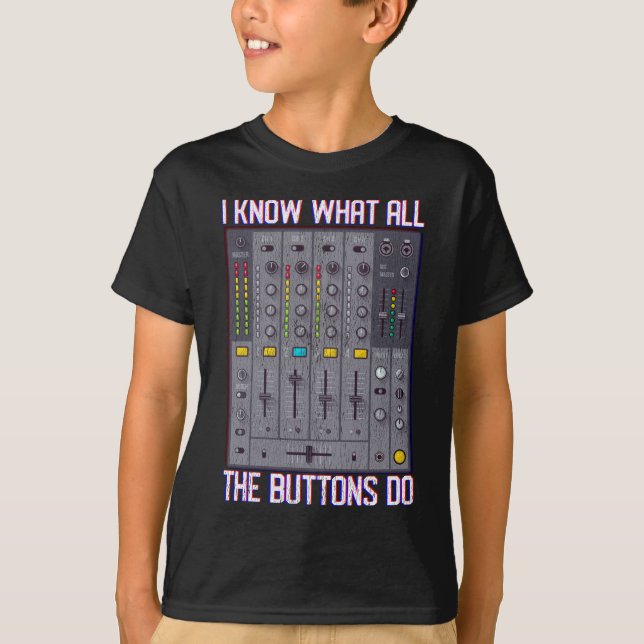 Funny Disco Techno DJ Button Mixer T Shirt (Framsida)