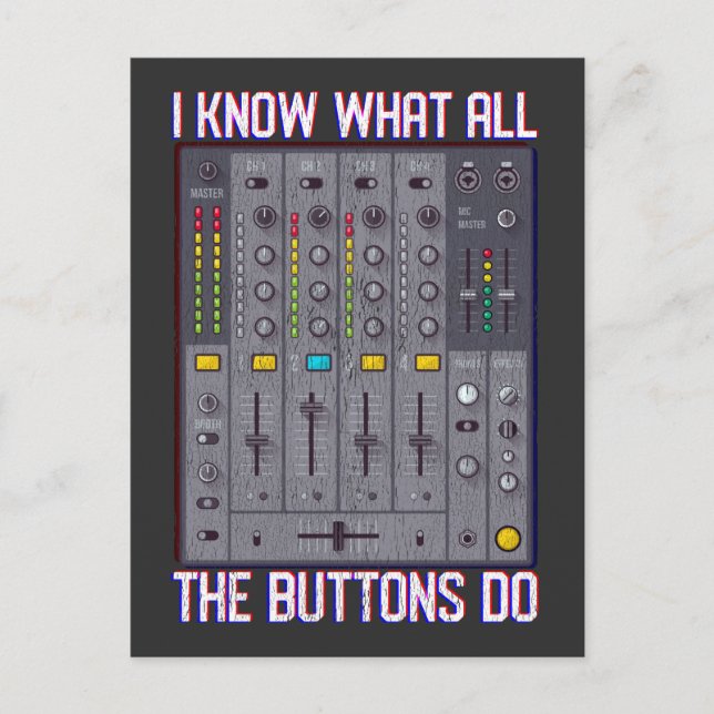 Funny Disco Techno DJ Button Mixer Vykort (Framsida)