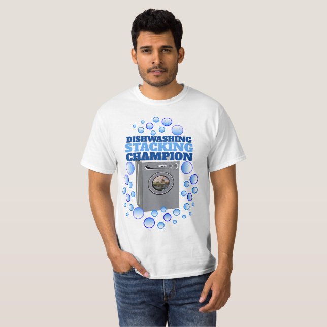 Funny Dishwash Champion T Shirt (Hel framsida)