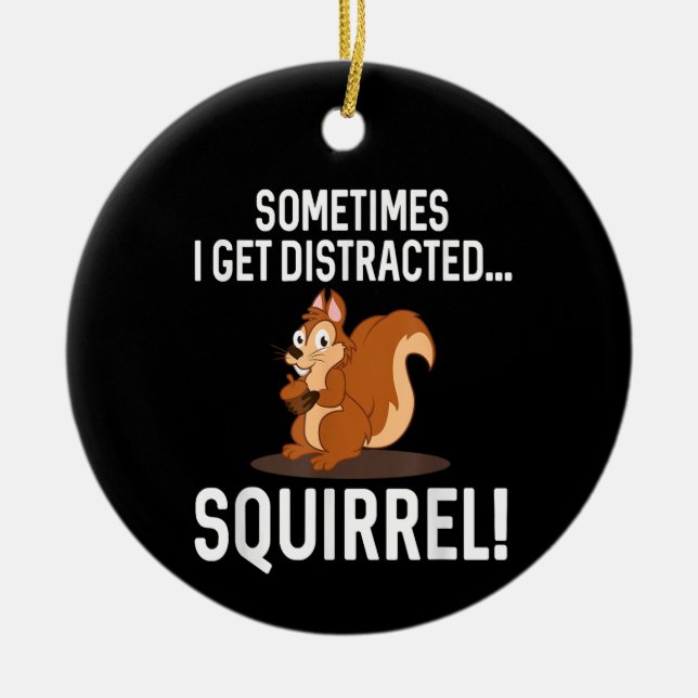 FUNNY DISTRACTED SQUIRREL Animal Zoo Farm Julgransprydnad Keramik (Framsidan)
