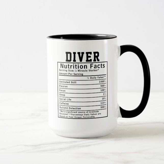 Funny Diver Nutrition Facts Underwater Gift Mugg (Höger)