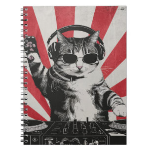 Funny DJ Cat Disco Ljud Tech Headphone Music Anteckningsbok