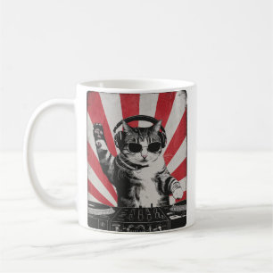 Funny DJ Cat Disco Ljud Tech Headphone Music Kaffemugg