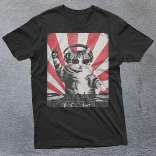 Funny DJ Cat Disco Ljud Tech Headphone Music T Shirt