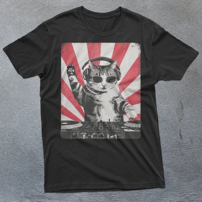 Funny DJ Cat Disco Ljud Tech Headphone Music T Shirt (Skapare uppladdad)