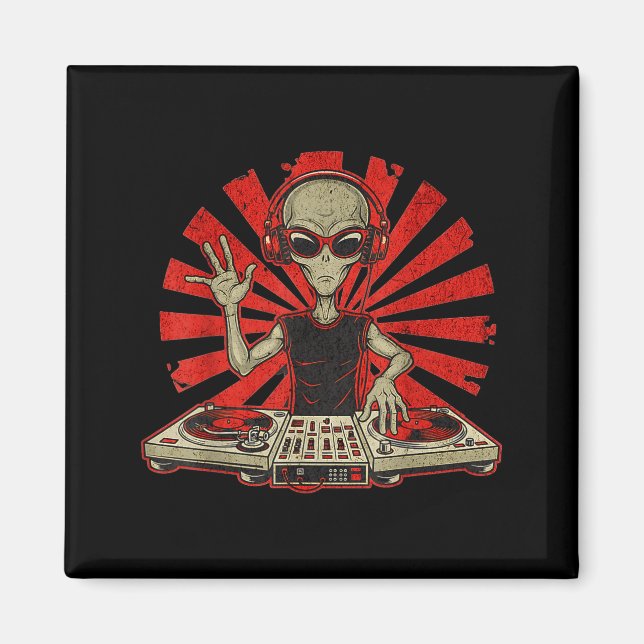 Funny Dj Graphic Tee Music Lover Alien Dj Music Mi Magnet (Framsidan)