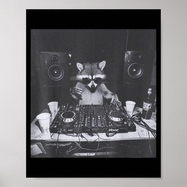 Funny Dj Raccoon House Party Sound Tech Music Tras Poster (Framsidan)