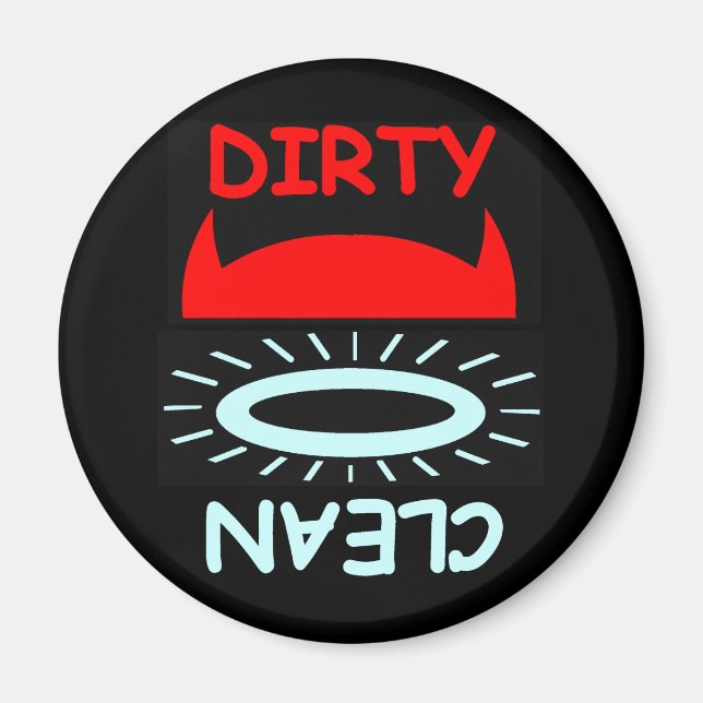 Funny Djävulen Angel Dirty Clean Round Dishwasher Magnet (Framsidan)