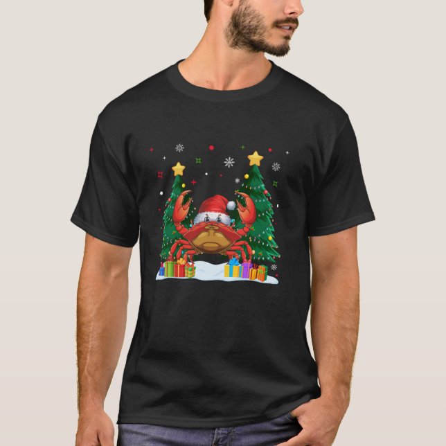 Funny Djur älskare Crab Santa Hat Ugly jul T Shirt (Framsida)