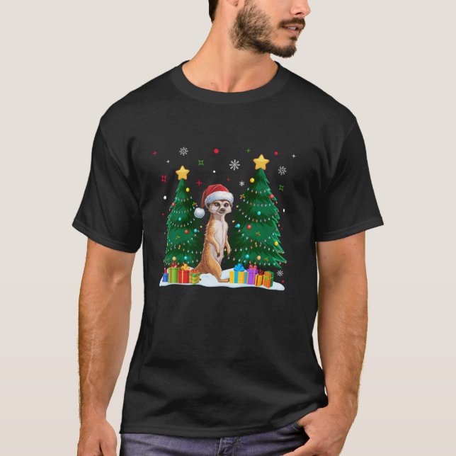 Funny Djur älskare Meerkat Santa Hat Ugly Christm T Shirt (Framsida)
