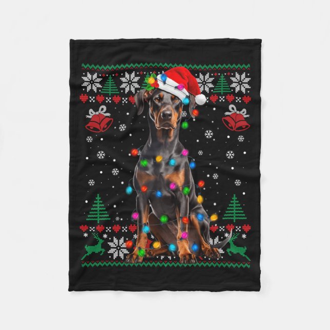 Funny Doberman Christmas Santa Hat Dog Ugly Sweate Fleecefilt (Framsidan)