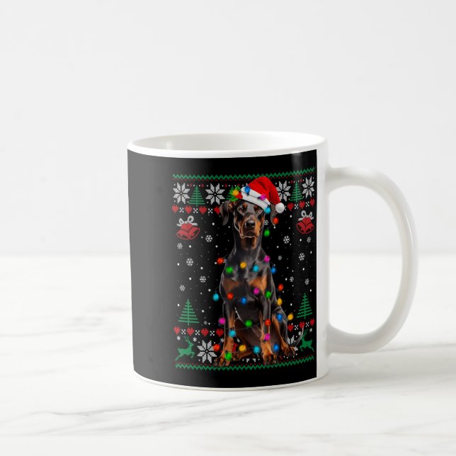 Funny Doberman Christmas Santa Hat Dog Ugly Sweate Kaffemugg (Höger)