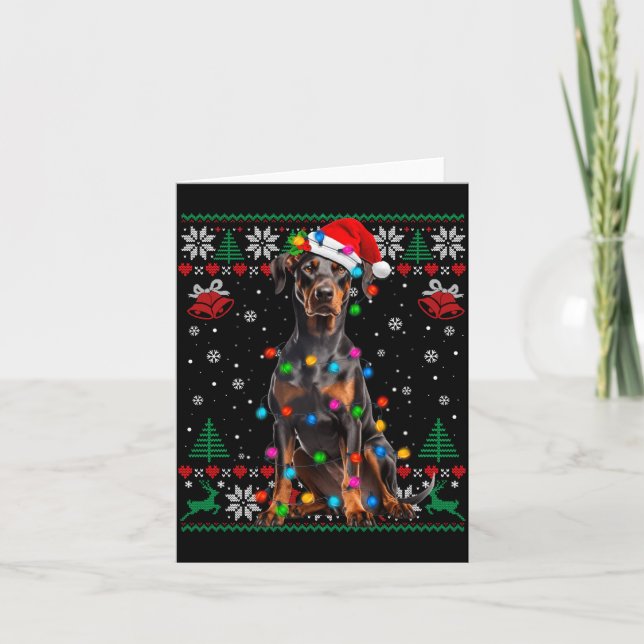 Funny Doberman Christmas Santa Hat Dog Ugly Sweate Kort (Framsida)