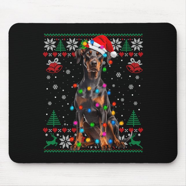 Funny Doberman Christmas Santa Hat Dog Ugly Sweate Musmatta (Framsidan)