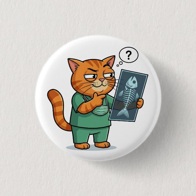 Funny Doctor Cat Reading X-Ray Button Knapp (Framsida)