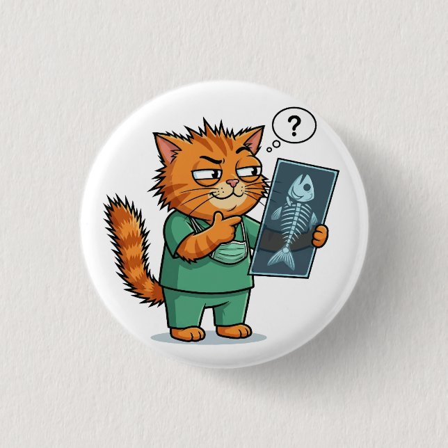 Funny Doctor Cat Reading X-Ray Button Knapp (Framsida)