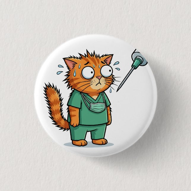 Funny Doctor Cat With Syringe Button Knapp (Framsida)