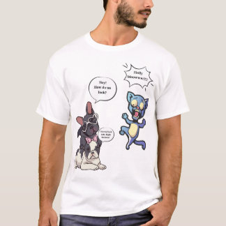 Funny Dog and Cat Cartoon – Cute French Bulldogs T Shirt
