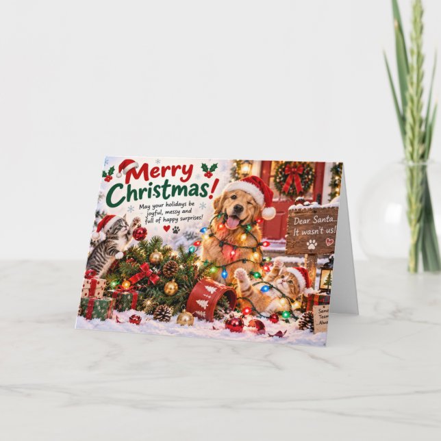 Funny Dog and Cat Christmas Card Kort (Framsida)