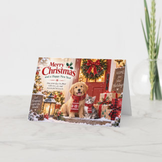 Funny Dog and Cat Christmas Card Kort