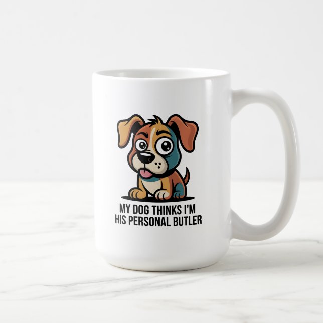 Funny Dog Butler Cartoon Quote Kaffemugg (Höger)
