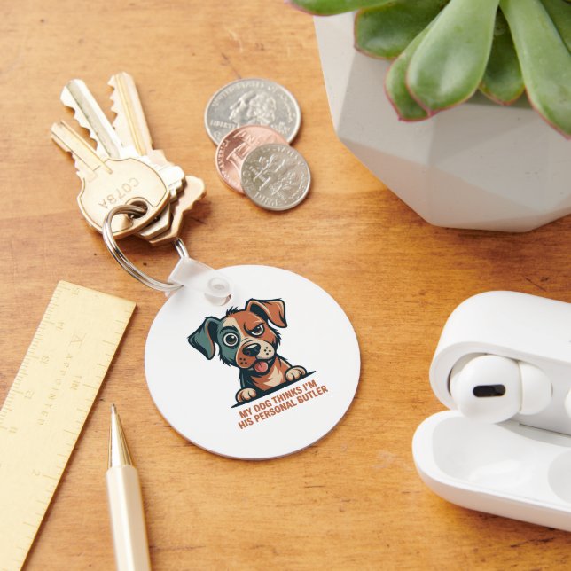 Funny Dog Butler Quote Illustration Nyckelring (Skrivbord)