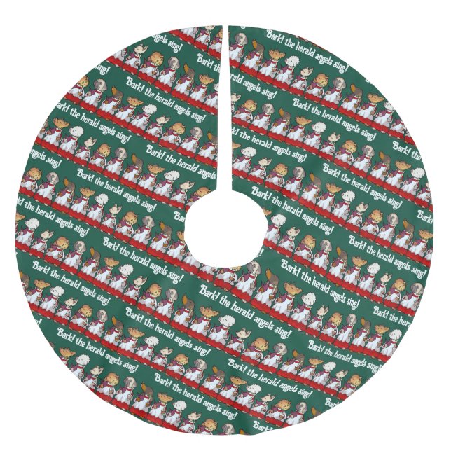 Funny Dog Choir Bark! Xmas Carol Pun Cartoon Julgransmatta Borstad Polyester (Framsidan)