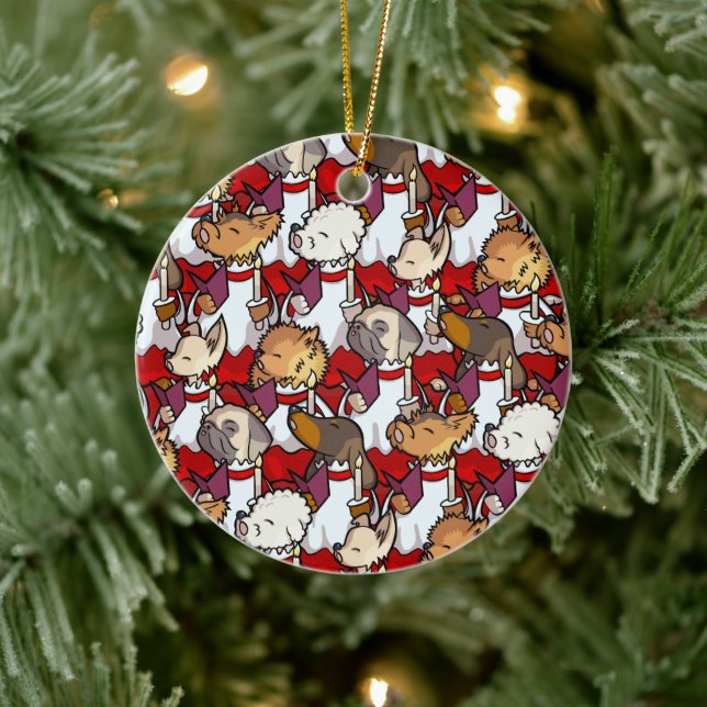 Funny Dog Choir Christmas Carol Singers Cartoon Julgransprydnad Keramik (Träd)