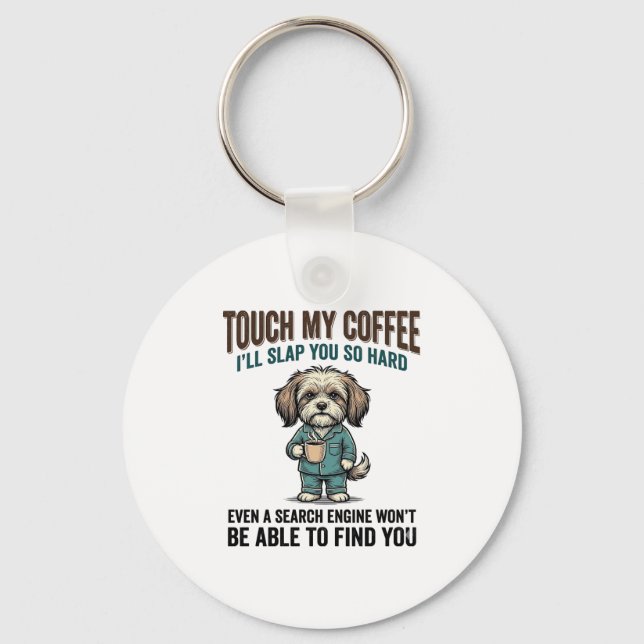 Funny Dog Coffee Warning Vintage Engraving Design_ Nyckelring (Framsida)