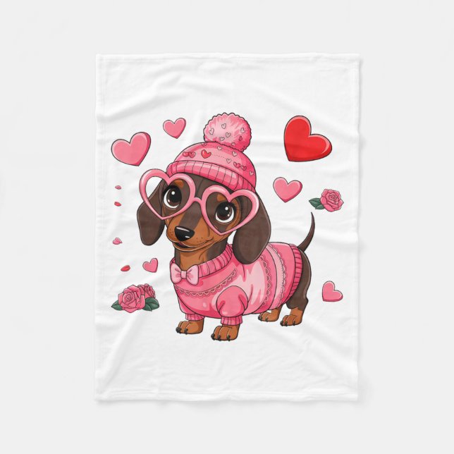Funny Dog Dachshund Valentines Heart Dog Lover Men Fleecefilt (Framsidan)