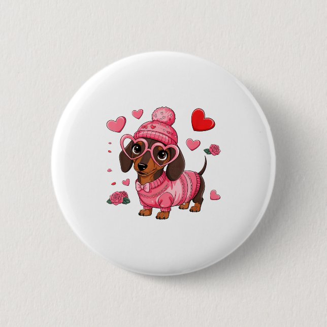 Funny Dog Dachshund Valentines Heart Dog Lover Men Knapp (Framsida)