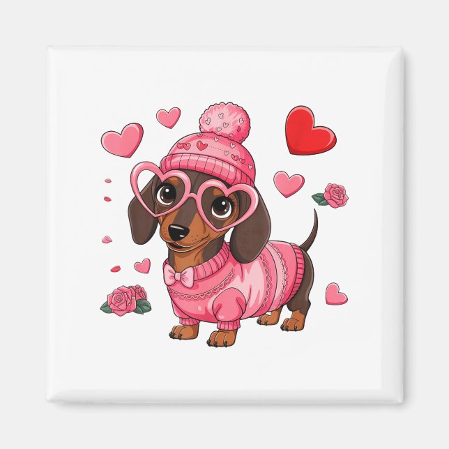 Funny Dog Dachshund Valentines Heart Dog Lover Men Magnet (Framsidan)