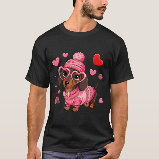 Funny Dog Dachshund Valentines Heart Dog Lover Men T Shirt (Framsida)