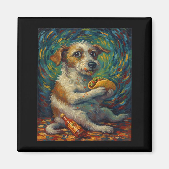 Funny Dog Eating Taco Graphic Art Design  Magnet (Framsidan)