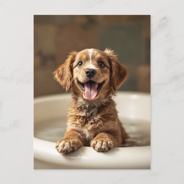 Funny dog in bathroom vykort (Framsida)