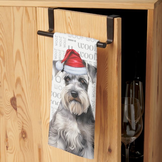 Funny Dog Lover Holiday Schnauzer Christmas Kökshandduk (Thirds Fold)