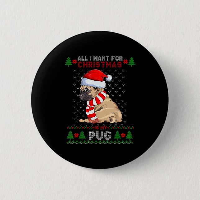 Funny Dog Lovers Cute Pug Santa Hat Ugly Christmas Knapp (Framsida)