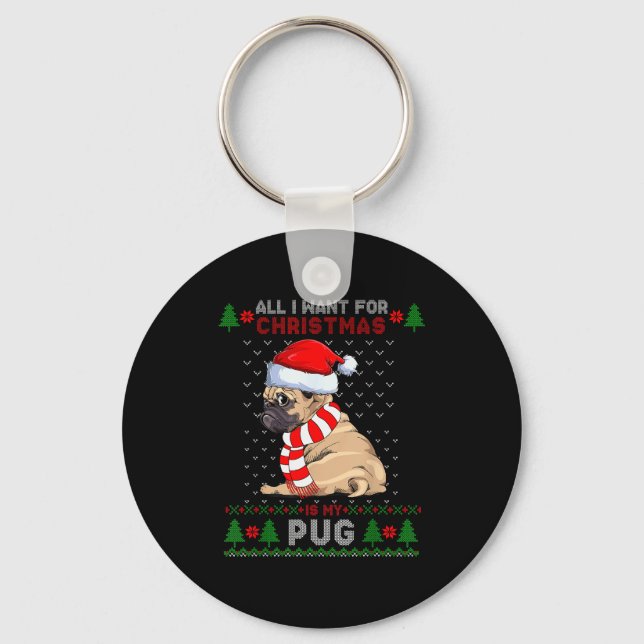 Funny Dog Lovers Cute Pug Santa Hat Ugly Christmas Nyckelring (Framsida)