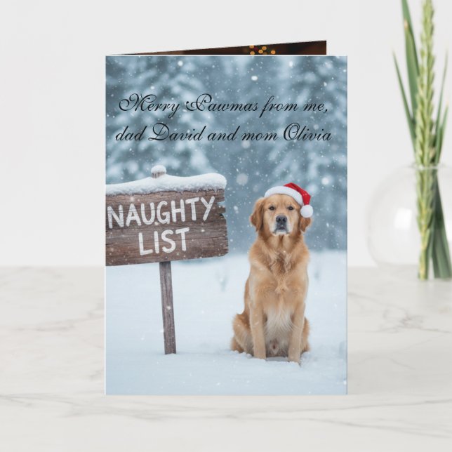 Funny Dog Naughty List Custom Text Christmas Kort (Framsida)