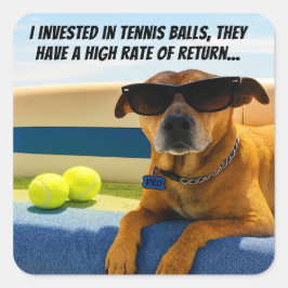 Funny Dog Retirement Boat Tennis Balls Sunglasses  Fyrkantigt Klistermärke