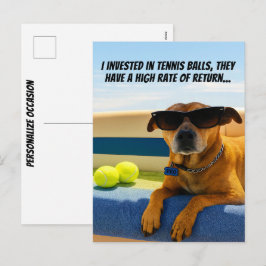Funny Dog Retirement Boat Tennis Balls Sunglasses  Helg Vykort