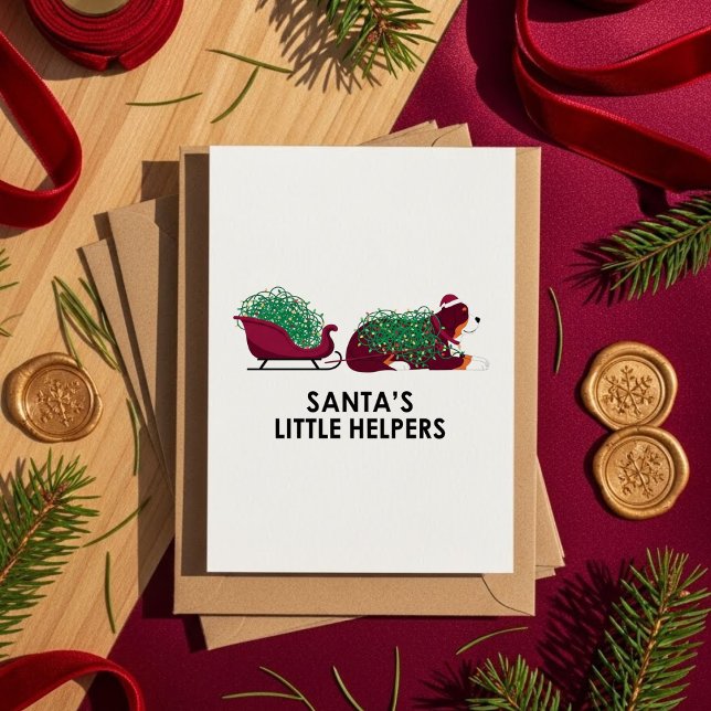 Funny Dog Sleigh Christmas Card – Santa’s Helpers Julkort (Skapare uppladdad)