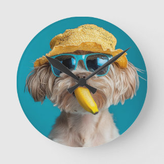 Funny Dog with Sunglasses and Hat Wall Clock Desig Rund Klocka
