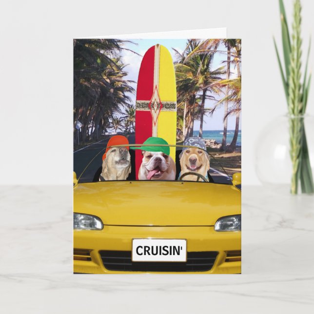 Funny Dogs Cruisin'Surfer Birthday Kort (Framsida)