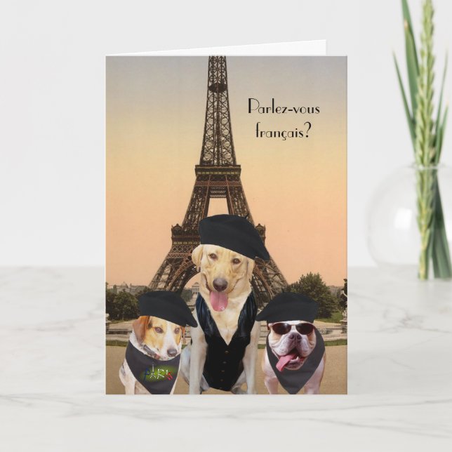 Funny Dogs Fransk Birthday Kort (Framsida)